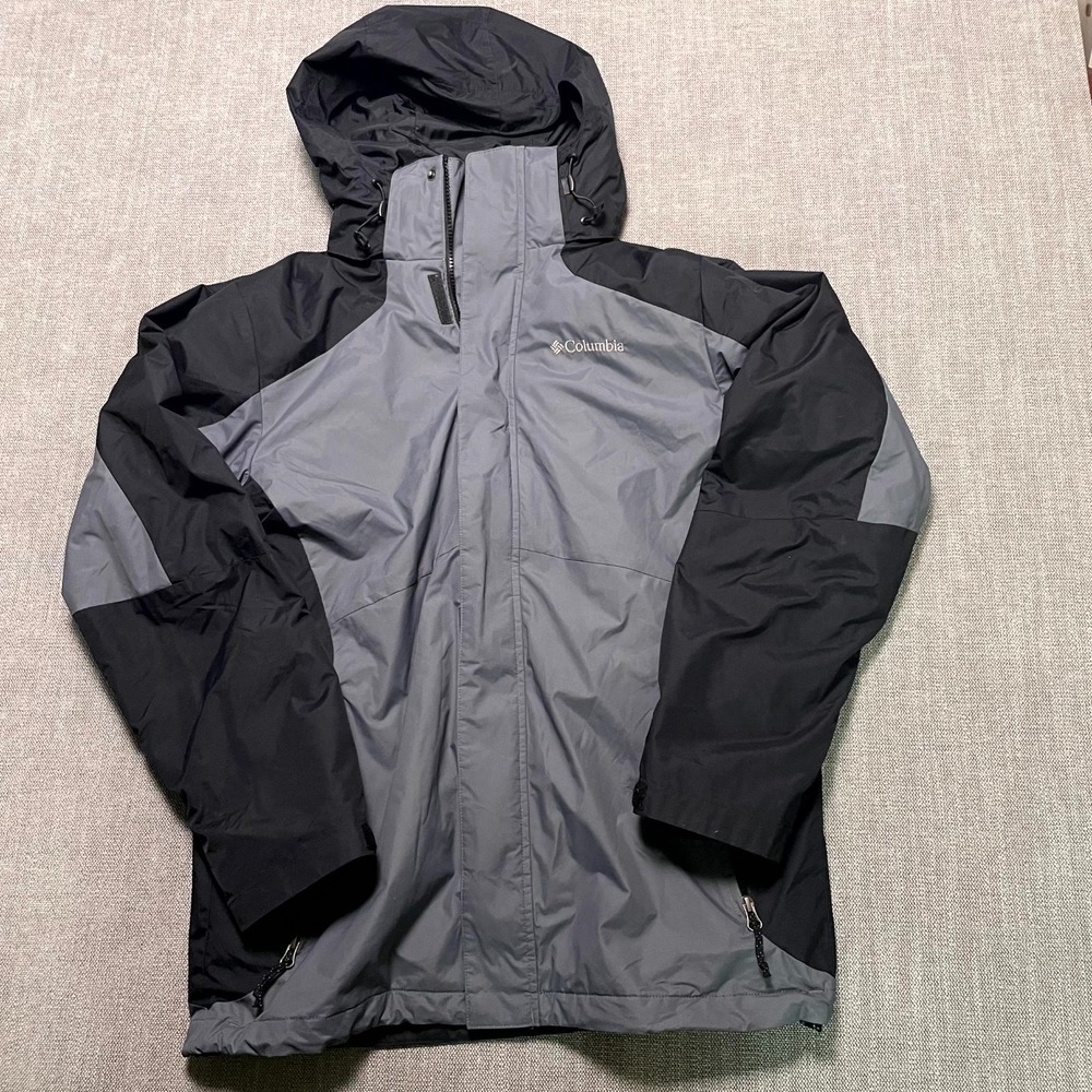 Columbia Eager Air Interchange Jacket Mens Medium Gray Black 3-in-1 Hooded Snow